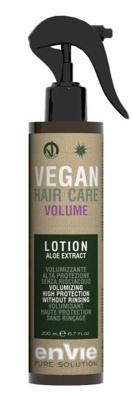 ENVIE Vegan Lotion Aloe Extract. Izsmidzināms neskalojams losjons plāniem un trausliem matiem. Piešķir apjomu, aizsargā pret fēna karstumu. 200 ml.