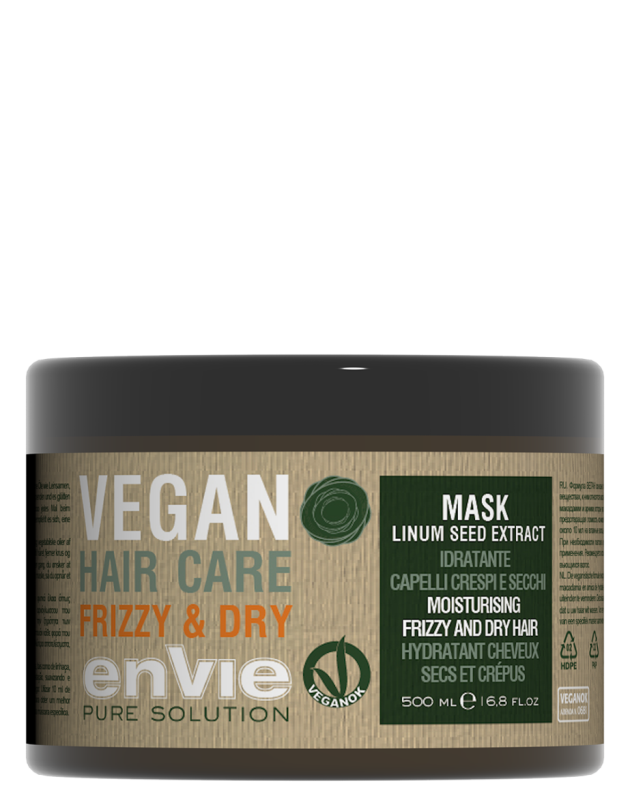 ENVIE Vegan Mask Linum Seed Extract. Mitrinoša maska cirtainiem un sausiem matiem. Satur linu sēklu ekstraktu. 500 ml.