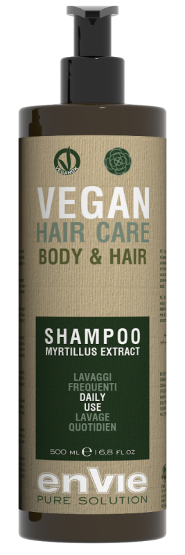 ENVIE Vegan Shampoo Myrtilus Extract. Relaksējošs matu un ķermeņa šampūns biežai mazgāšanai. Ar melleņu ekstraktu. 500 ml.