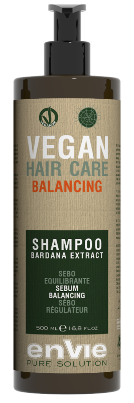 ENVIE Vegan Shampoo Bardana Extract. Normalizējošs šampūns taukainai galvas ādai un sausiem matiem. Ar diždadža ekstraktu. 500 ml.