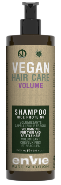 ENVIE Vegan Shampoo Rice Proteins. Apjoma šampūns plāniem un trausliem matiem. Satur rīsu olbaltumvielas. 500 ml.